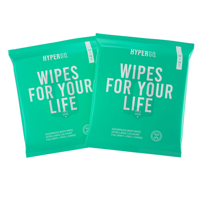 HyperGo Body Wipes - No Rinse Wet Wipes for Adults, All Natural Shower Bathing Wipes, Refreshing Body and Face Cleansing Wipes for Women and Men, 40 Extra Large Disposable Washcloths, 12x12 Mint