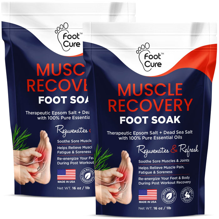 Muscle Relief Foot Soak with Epsom Salts - All Natural Salts for Post Workout Recovery - Softens Calluses - Soothes Sore & Tired Feet, Foot Odor Scent, Spa Pedicure Made in USA - 16oz (Pack of 2)