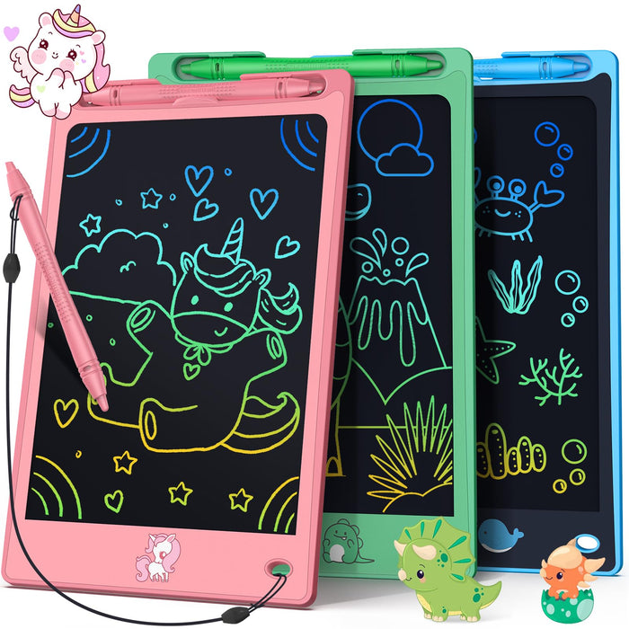 FLUESTON LCD Writing Tablet for Kids, 8.8 Inch Drawing Tablet for Boys Girls 3 4 5 6 7 8 Year, 3pcs in 1 Pack Drawing Pad Birthday Christmas Gift for Kid Educational Doodle Board Cute Unicorn Toy