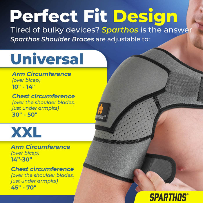 Sparthos Shoulder Brace - Support and Compression Sleeve for Torn Rotator Cuff, AC Joint Pain Relief - Arm Immobilizer Wrap, Ice Pack Pocket, Stability Strap, Dislocated Sholder - Men and Women - XXL