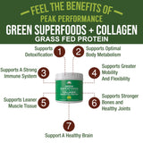 Greens Superfood + Grass Fed Collagen Peptides Powder - Ultimate Blend of Best Tasting Green Superfood with Pure Pasture Raised Hydrolyzed Protein Powder for Skin Hair + Joint Health