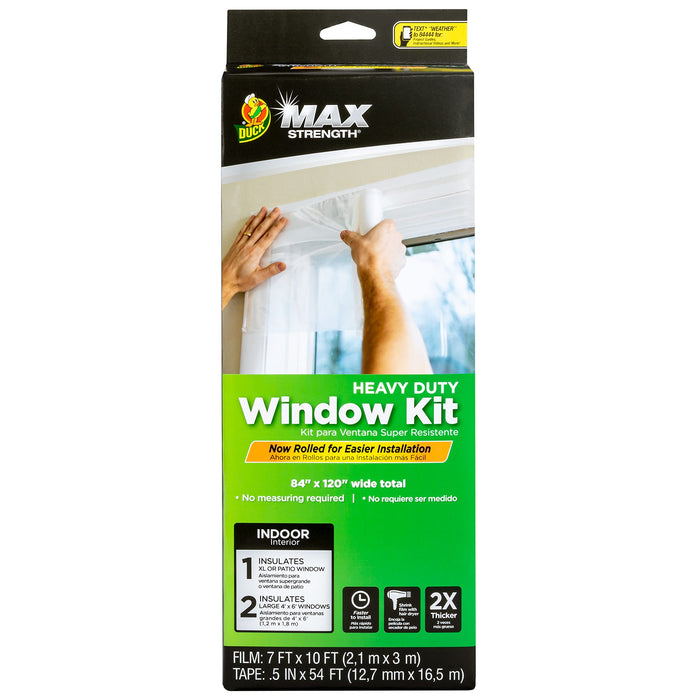 Duck MAX Strength Window Insulation Kit, Winter Window Seal Kit Fits Patio Doors & Large Windows, Heavy Duty Shrink Film Insulator, Indoor Installation, Window Tape Included, 84" x 120", Clear, 1 Pack