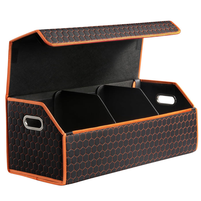 Fyzeoty Car Organizers and Storage - Trunk Organizer for Suv Car,Car Trunk Leather Storage Box,Extra Large,Magnetic Lid,Collapsible and Adjustable