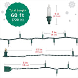 PREXTEX Christmas Lights with Green Wire (60 Feet, 300 Lights) - Clear Christmas Tree Lights Indoor or Outdoor String Lights Use - Warm White Twinkle Lights - Fairy Lights - Christmas String Lights