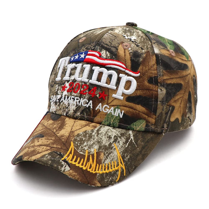 Trump 2024 Hat MAGA Hat Embroidered Save America Again Donald Trump Slogan USA Adjustable Camo Baseball Cap for Woman Men