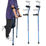 Forearm Crutches for Adults - Pair of Crutches with Metal Spine Articulating Arm Cuff TPR Hand Grip & Wider Rubber Tip for Broken Foot or Leg Injuries, Lightweight & Comfortable Leg Support