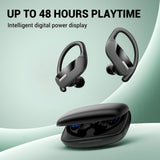 OCC Sport Wireless Earbuds Bluetooth Headphones Premiun Bass Ear Buds with Earhooks Mic LED Power Display Charging Case in-Ear Earphones Headset for Workout Gym Exercise Running (Black)