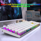 HUO JI E-Yooso Z-88 Wired Typewriter Style Mechanical Gaming Keyboard, Programmable RGB Backlit, Blue Switches - Clicky, Detachable USB-C Cable, Retro 104 Keys for Mac, PC, White