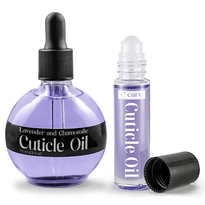 C CARE Lavender and Chamomile Cuticle Oil Care Set, Contains a 2.5oz bottle With dropper, and Roll-on bottle, for Home and on the go use