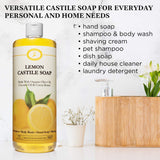 Carolina Lemon Castile Soap Liquid – Skin-Softening Olive Oil Soap Organic Body Wash – Pure Castile Soap Lemon Liquid Soap – Vegan Castille Soap Liquid (Lemon, 32 ounces)