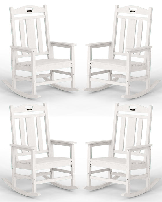 Ciokea Oversized Outdoor Rocking Chairs Set of 4, 380lbs Heavy-Duty Large Patio Rocker, High Back Cozy Porch Chairs, Weather Resistant Patio Rocking Chairs for Outside, Fire Pit, Deck, White