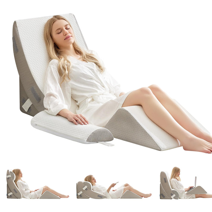 BDEUS 4-PCS Orthopedic Bed Wedge Pillow Set for Post-Surgery Recovery & Pain Relief - Adjustable Foam Support Pillows for Back, Leg, Neck & Shoulder Pain. Triangle Body Wedges for Sleeping, Sitting Up