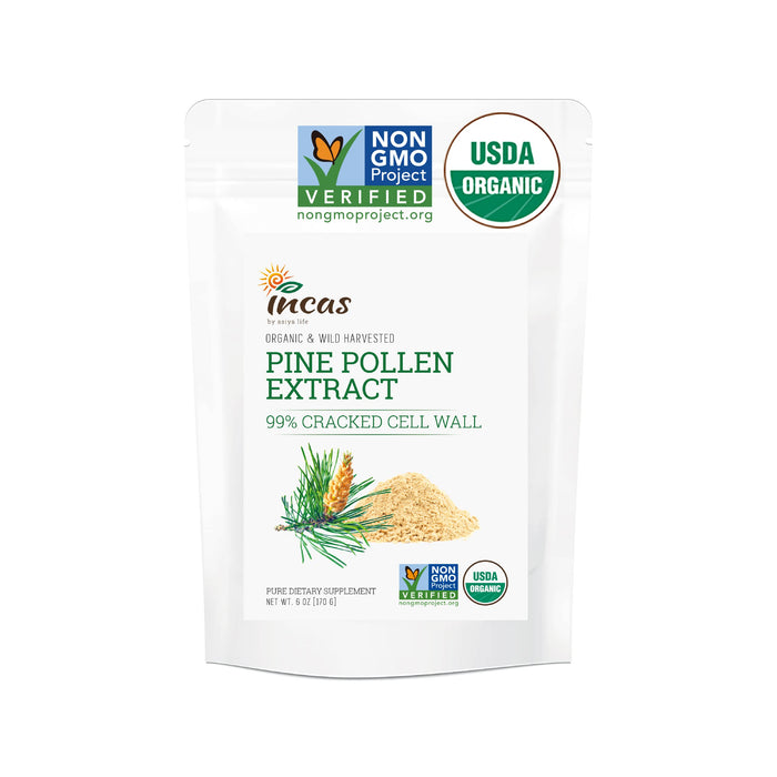 INCAS 100% USDA Organic Pine Pollen Powder Non GMO Verified 99% Cracked Cell Wall, Wild HARVESTED, Non-Irradiated, Boosts Energy & Immune Support, No Fillers or Additives