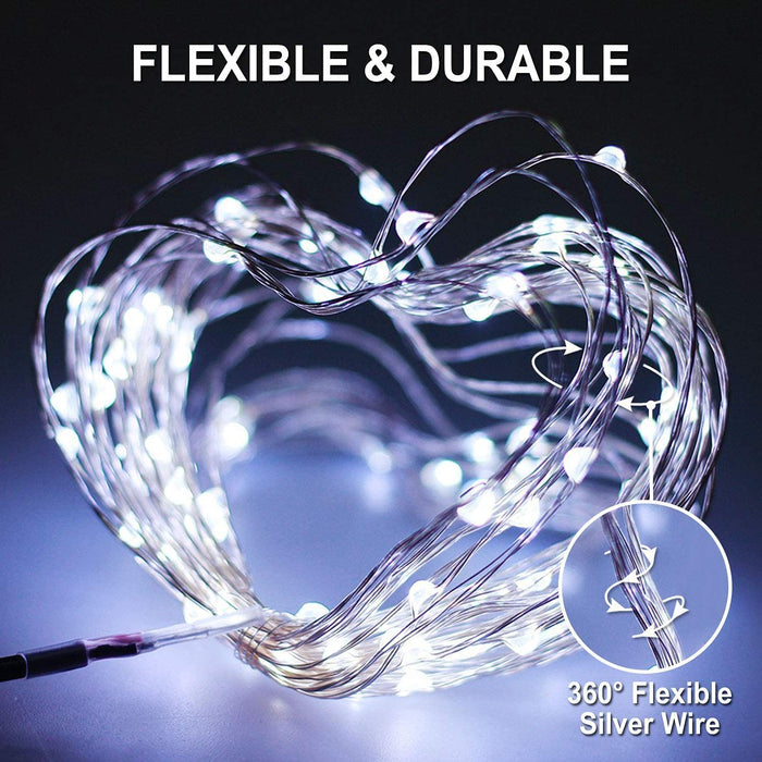 JMEXSUSS White Solar String Lights Outdoor Waterproof, 2 Pack Total 66FT 200 LED Solar Fairy Lights, 8 Modes Solar Christmas Lights for Outside Tree Garden Patio Wedding Decorations