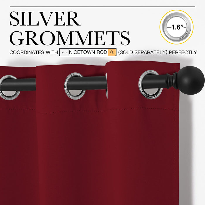 NICETOWN Home Decorations Thermal Insulated Solid Grommet Top Blackout Living Room Curtains/Drapes for Christmas & Thanksgiving Gift (1 Pair, 42 x 84 inches, Burgundy Red)