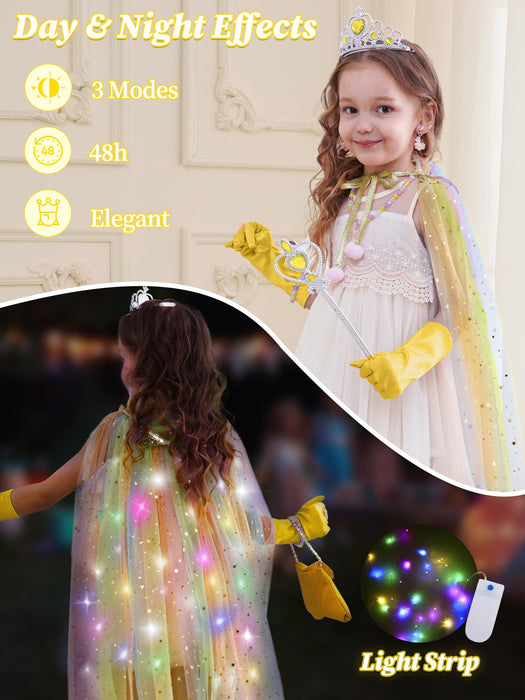 Popsunny Light Up Princess Dress Up Cape Costume for Girls 3 4 5 6 Years Old, Kids Birthday Christmas Halloween Party Gift Yellow