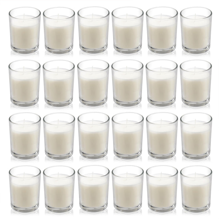 Housecret 24 Pack Warm White Unscented Clear Glass Filled Votive Candles. Hand Poured Wax Candle Ideal Gifts for Aromatherapy Spa Weddings Birthdays Holidays Party