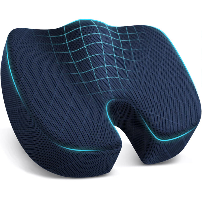 TushGuard Seat Cushion - for Office Chair, Car Seat, Airplane, Bleacher - Sciatica & Coccyx Pain Relief Desk Chair Cushion for Long Sitting Office Workers, Car Drivers(Blue, XX-Large)