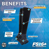 OrthoSleeve FS6+ Compression Foot & Leg Sleeve (1 Pair) for Plantar Fasciitis, Heel Pain, Achilles Tendonitis, Shin Splints, Venous Insufficiency and Leg Cramps (Large, Black)