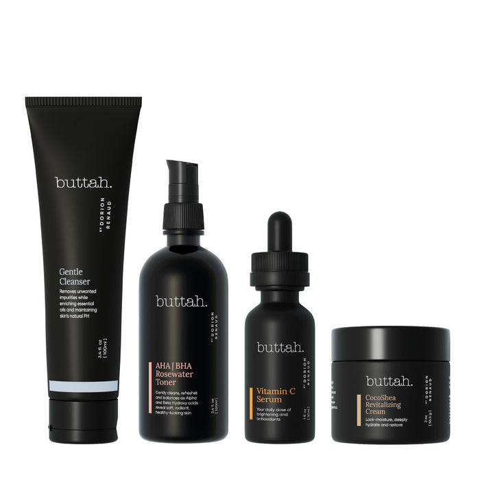 Buttah Skin Supreme Kit for Melanin Rich Skin | CocoShea Revitalizing Cream 2 oz | Vitamin C Serum 1 oz | Cleanser 3.4 oz | Rosewater Toner 3.4 oz | Black Owned Skincare