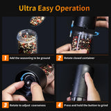 2Pack Electric Salt and Pepper Grinder Set USB Rechargeable with Warm LED Light, Adjustable Coarseness Lidaop Large Capacity Automatic Salt Pepper Mill Grinder for Kitchen, Restaurant, Outdoor, Black