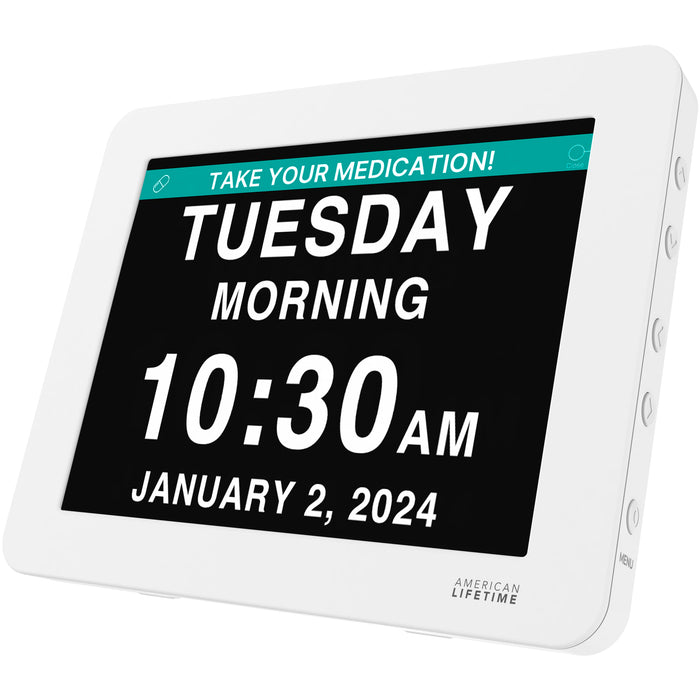 American Lifetime 【New 2024 Dementia Clock Large Digital Clock for Seniors, Digital Clock Large Display with Custom Alarms, Clock with Day & Date for Elderly, Large Number Digital Clock Premium White