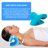 Neck Shoulder Stretcher Relaxer, FSA and HSA Eligible, Cervical Traction Device Hump Corrector, Dowagers, Tech Neck, TMJ Pain Relief, Firm Foam, Cervical Spine Alignment, Chiropractic Pillow (Blue)