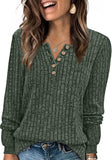 XIEERDUO Sweaters for Women Tunic Tops Loose Fit Dressy Green Christmas Sweaters Long Sleeve Henley Shirts Green M