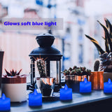 LANKER 24 Pack Flameless Led Tea Lights Candles - Flickering Blue Battery Operated Electronic Fake Candles – Decorations for Wedding, Party, Christmas, Halloween and Festival Celebration (Blue)