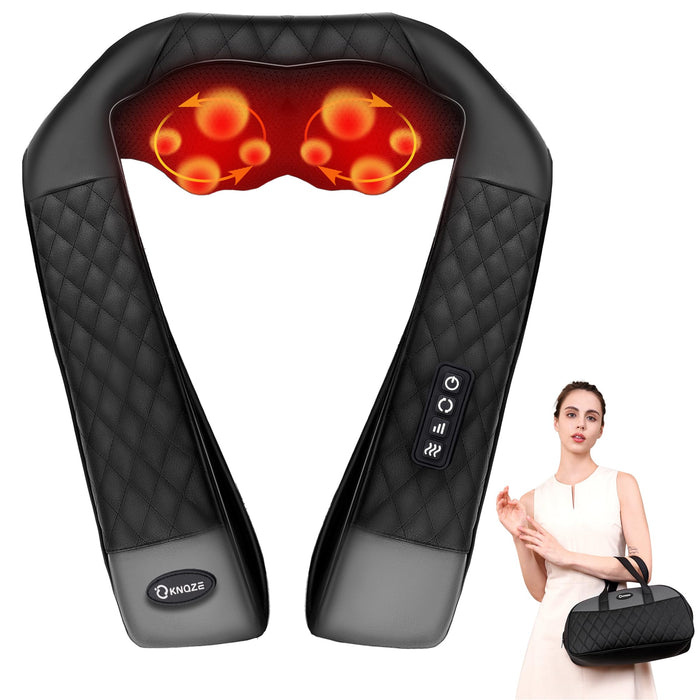 KNQZE® Shiatsu Neck and Back Massager with Heat, Deep Kneading Massage for Shoulder, Leg, Body Muscle Pain Relief, FSA HSA Eligible, Gift for Mom, Dad & Friends, NOT Cordless, (with Leather Handbag)