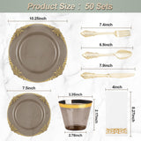 Bestluck 350PCS Clear Black Plastic Plates for 50 Guests, Disposable Plates with Gold Trim include 50 Dinner plates, 50 Dessert Plates, 150 Gold Silverware, 50 Cups, 50 Napkins for Wedding & Party