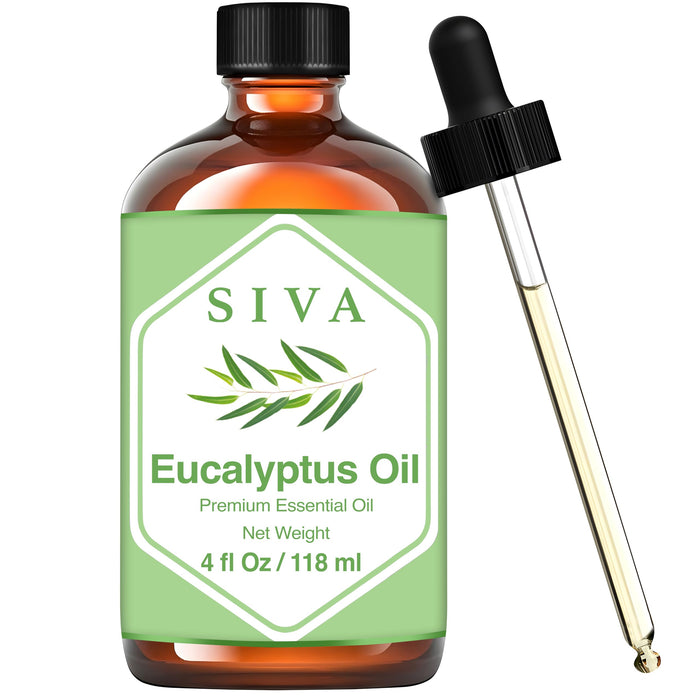 SIVA Eucalyptus Essential Oil - 4 Fl Oz – Natural Eucalyptus Oil - for Diffuser, Face, Skin Care, Aromatherapy, Hair Care, Scalp and Body Massage - with Dropper