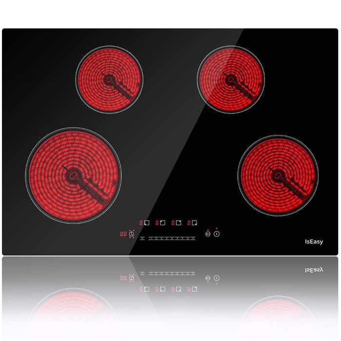 IsEasy 30-inch Induction Cooktop, 4 Burner Built-In Electric Cooktop, Drop-in Glass Cooker With Touch Control, 9 Power Levels, Child Safety Lock, Timer, 6800W