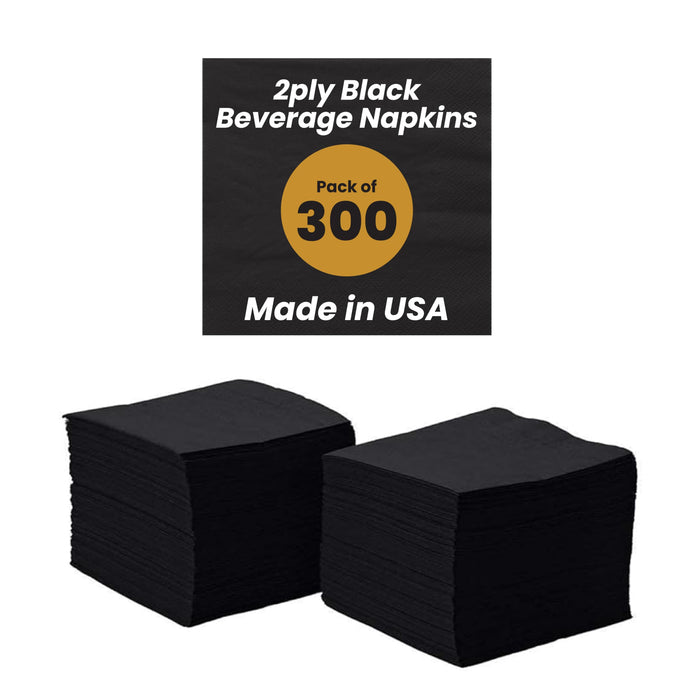 Perfectware 2ply Black Beverage Napkins. 2Ply Cocktail Black Napkins. 10 x 10 Black Beverage Napkin., Pack of 300ct