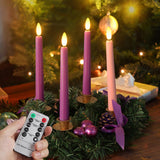 Yunsheng Flameless Advent Candles Purple and Pink, 8 Inch Battery Operated LED Advent Taper Candles with Remote Timer, 3D Wick Warm White Flicker Flame for Christmas Advent Rituals and Wreath,Set of 4