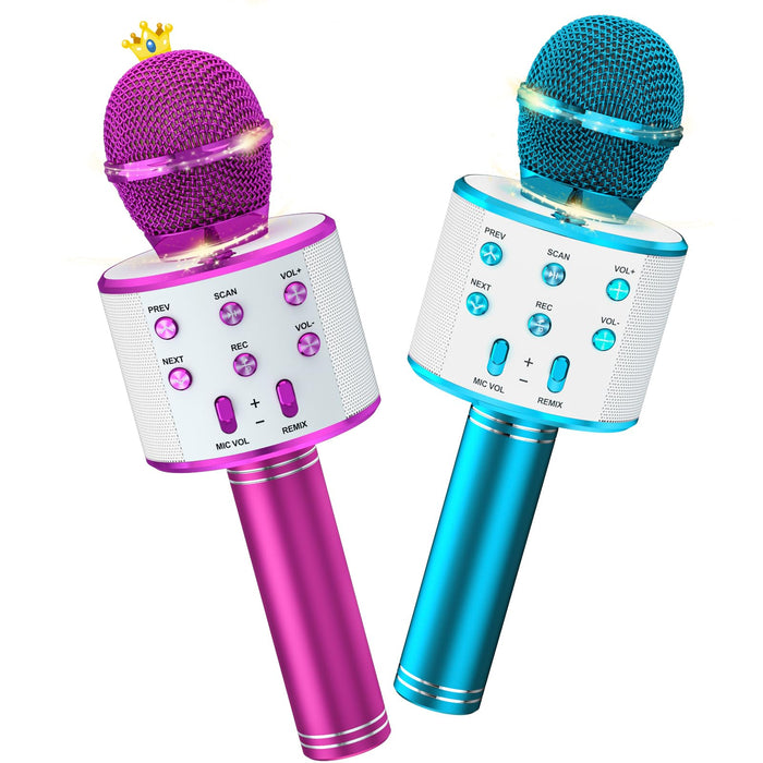 Ankuka Kids Karaoke Microphone 2 Pack, Wireless Bluetooth Karaoke Microphone for Singing Portable Handheld Mic Speaker Machine, Christmas Birthday Gifts for Girls Boys Ages 4-12(Blue & Purple)