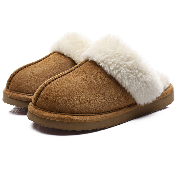 Litfun Women's Fuzzy Memory Foam Slippers Fluffy Winter House Shoes Indoor and Outdoor, Chestnut 9-10