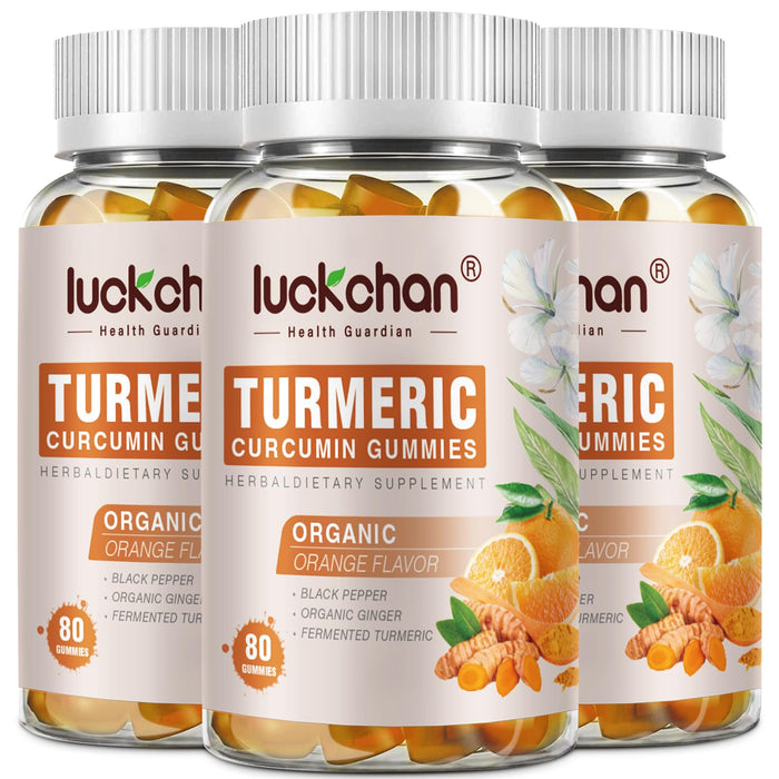 Turmeric Curcumin Gummies (3 Pack) with Ginger & Black Pepper Herbal Supplement-240 Count for Adults and Kids, 2400mg - Tumeric Gummy Supplements Vegan, Organic, Gelatin-Free