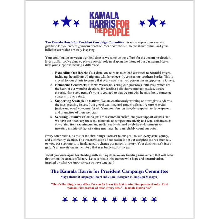 Prank - Kamala Harris 2024 Prank Mail Donation Receipt, Hilarious Joke, Sent 100% Anonymous, Practical Gag Package Envelope Gift