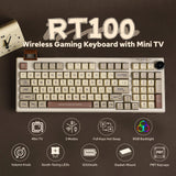 EPOMAKER RT100 97 Keys Gasket BT5.0/2.4G/USB-C Mechanical Keyboard with Customizable Display Screen, Knob, Hot Swappable Socket, 5000mAh Battery for Win/Mac (Retro White, Wisteria Tactile Switch)