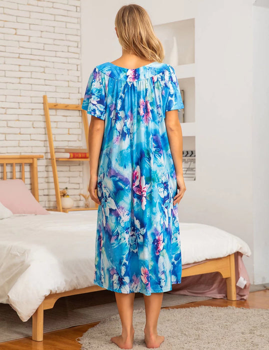 Bloggerlove House Dress for Women Plus Size Mumu Dresses Summer Lounge Dresses Duster Housecoats Elderly Moo Moos Patio Dress Florar Nightgown