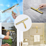 HIWARE All-Purpose Shower Squeegee for Shower Doors, Bathroom, Window and Car Glass - Brass, Stainless Steel, 10 Inches