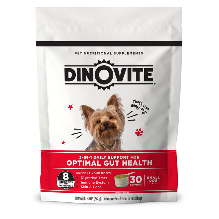 Dinovite Probiotic Supplement for Dogs - Omega 3 for Dogs - Hot Spot Relief - Skin & Coat Supplement for Dogs - 30 Day Supply (30 Day Supply, Small Dogs (1-18 lbs))