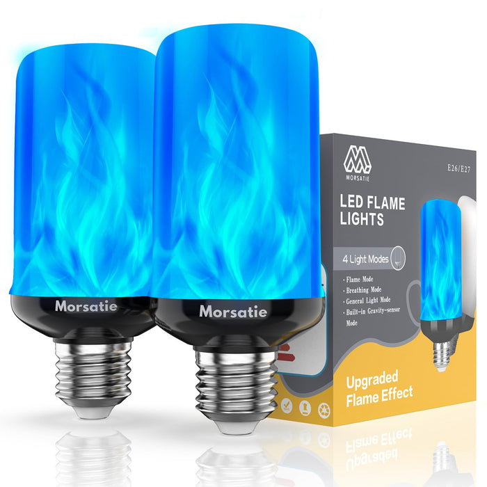 Morsatie 【Upgraded Flame】 LED Flame Light Bulbs, 4 Modes Flickering Light Bulbs with Upside Down Effect, E26 Fire Light Bulb for Halloween Christmas Party Porch Patio Indoor Outdoor Decoration, Blue