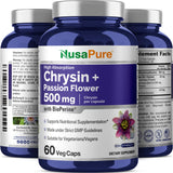 NusaPure Chrysin 500mg, 60 Veggie Capsules | Passion Flower Complex 500mg Supplement | 5, 7-Dihydroxyflavone | Concentrated Extract | Non-GMO, BioPerine