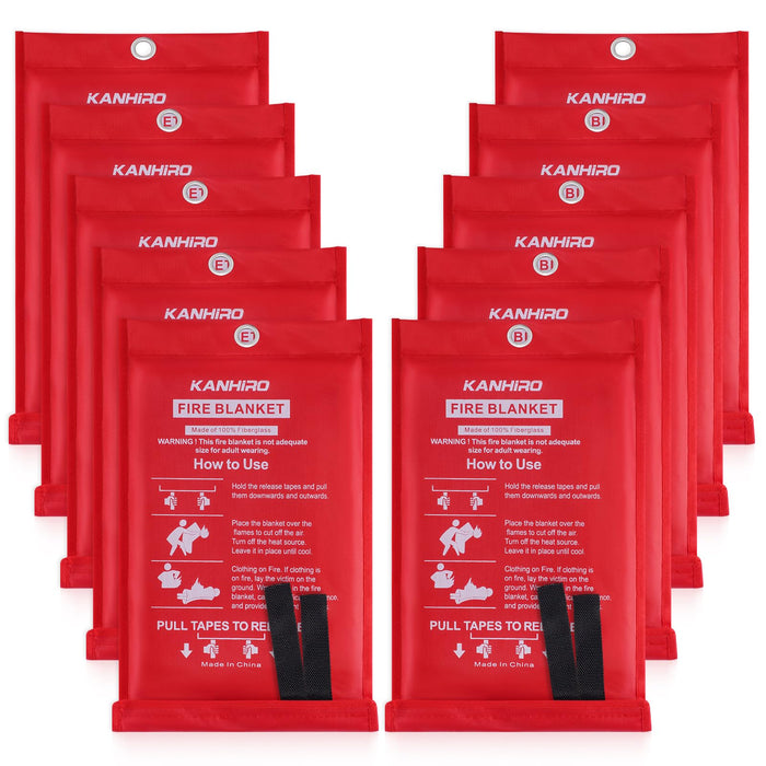 Emergency Fire Blanket for Home Kitchen - KANHIRO Fiberglass Fire Suppression Blanket Great for School, Fireplace, Grill, Car, Office, Warehouse (10 Pack, 39 in X 39 in)