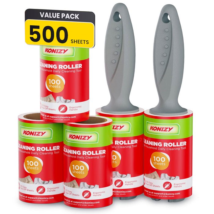 KONIZY Lint Rollers for Pet Hair Extra Sticky, 500 Sheets Mega Value Set Roller with 2 Upgraded Handles, 5 Portable Remover Clothes, Furniture, Carpet, Dog & Cat Removal