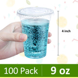 Eupako 9 oz Plastic Cups with Lids 100 Sets, Disposable Clear Cups with Lids, Cold Drink Containers for Beverage, Parfait, Smoothie