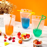 300 Pieces Drink Pouches Adult with Straws Set, Heavy Duty Hand Held Translucent Reclosable Plastic Smoothie Bags Disposable Wine Juice Pouches for Cold Hot Drinks, 400-500 ml