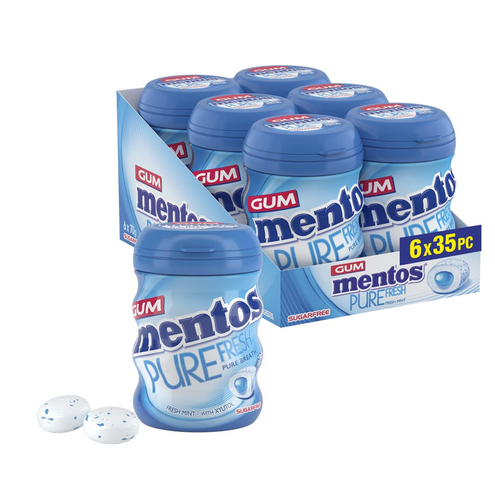 Mentos Pure Fresh Fresh Mint Chewing Gum 35 Pieces – Sugar-Free, Refreshing, Gluten-Free Sweet Treat, with Xylitol, 90 g (Pack of 6)